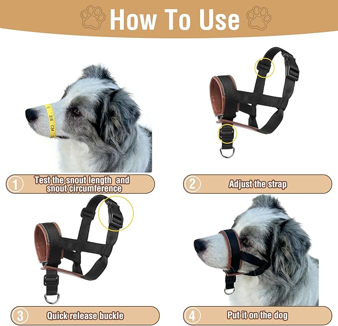 Dog Muzzle,Adjustable Loop Pets Muzzle Soft Leather Protect Skin Puppy Muzzles Prevent Biting Chewing Barking Allow Panting Drinking,Not Include Dog Collar (Brown, Small)