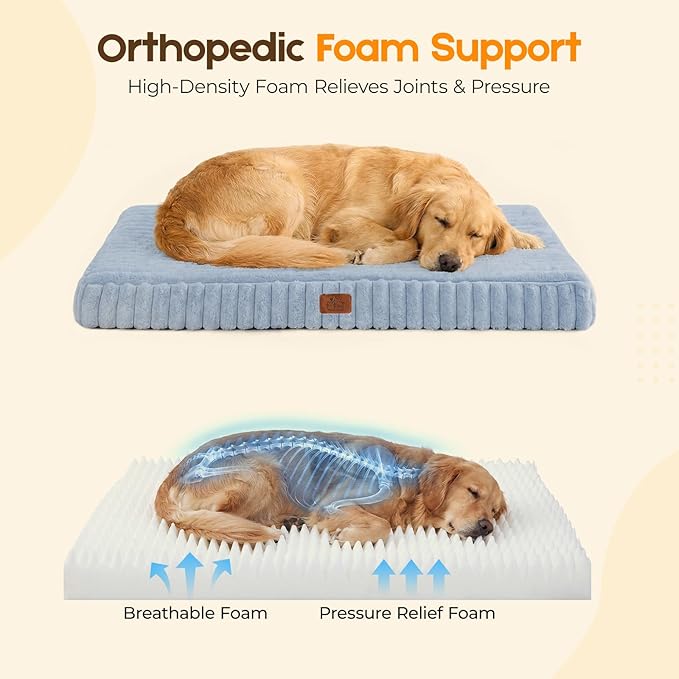 Orthopedic Dog Bed for Extra Large Dog, Waterproof Pet Bed,Non-Slip Bottom and Egg-Crate Foam with Removable Washable Cover Crate Bed,Blue,42"x30"x4"