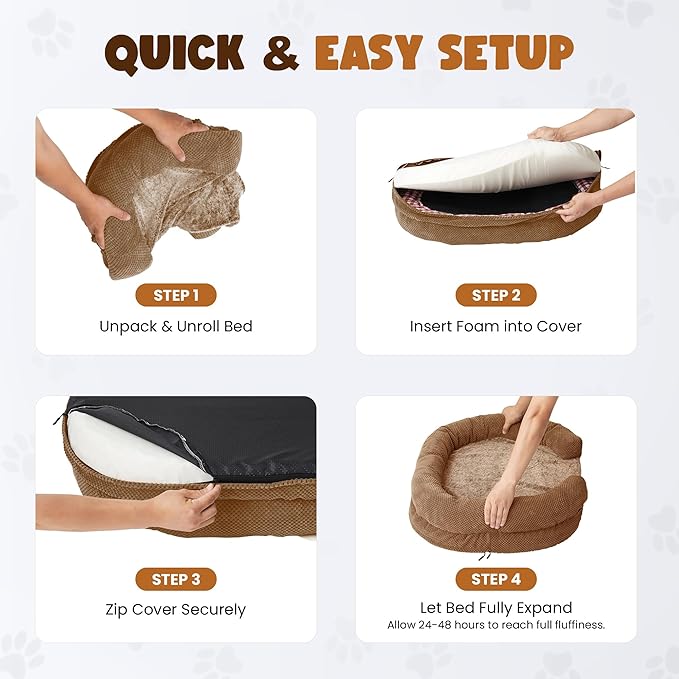 Orthopedic Dog Bed for Extra Large Dogs, XXL 52 Inches Oval Pet Bed with Memory Foam, Removable Washable Cover, Bolstered Sides, Non-Slip Bottom, Designed for Senior Dogs, Camel