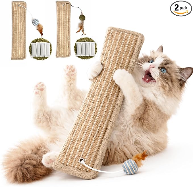(2-Pack) Catnip Kicker Toys for Indoor Cats, Refillable with Silvervine Blend Refills, Each Toy Includes Sisal Ball & Catnip Ball, Durable Chew Toy for Aggressive Cats