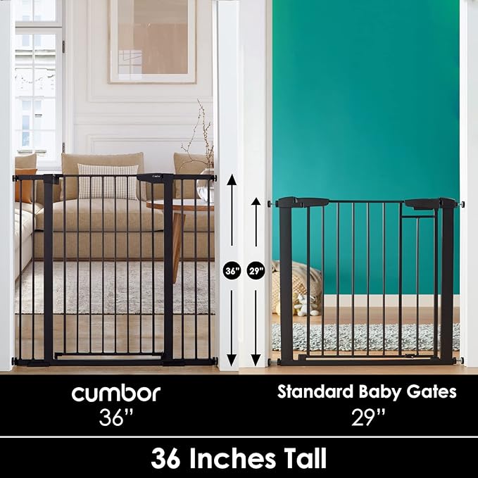 Cumbor 36" Extra Tall Baby Gate for Dogs and Kids with Wide 2-Way Door, 30"- 46" Width, and Auto Close Personal Safety for Babies and Pets, Fits Doorways, Stairs, and Entryways, Black