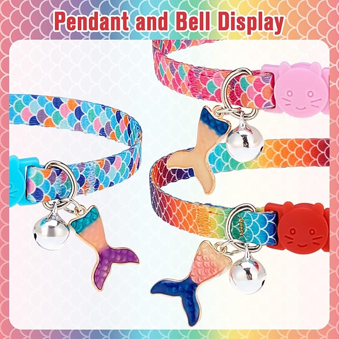 PUPTECK Cat Collar Breakaway with Bells, Kitten Collar Outfit Adjustable for Girl Boy Small Pet Puppy Bunny, Cute Costume Accessory with Safety Release Buckle (Fish)