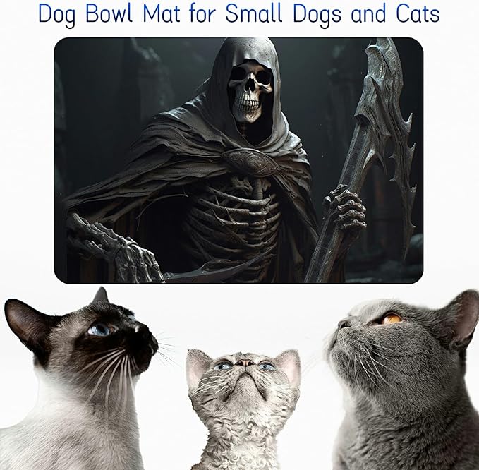 Dog Food Mat, 15.7" x 23.6" Absorbent Pet Feeding Mat for Food and Water, Waterproof Diatom Mud Pet Placemat with Non-Slip Rubber Backing, Easy Clean Cat Bowl Mat for Floors - Skull Gray