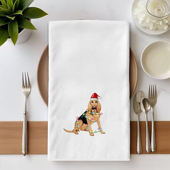 Bloodhound Christmas Kitchen Towels - Funny Christmas Dog Decor, Bloodhound Lovers Gifts, Navidad Dog Hand Towels Dishcloth for Kitchen Bathroom Decorative, 16x24 Inch