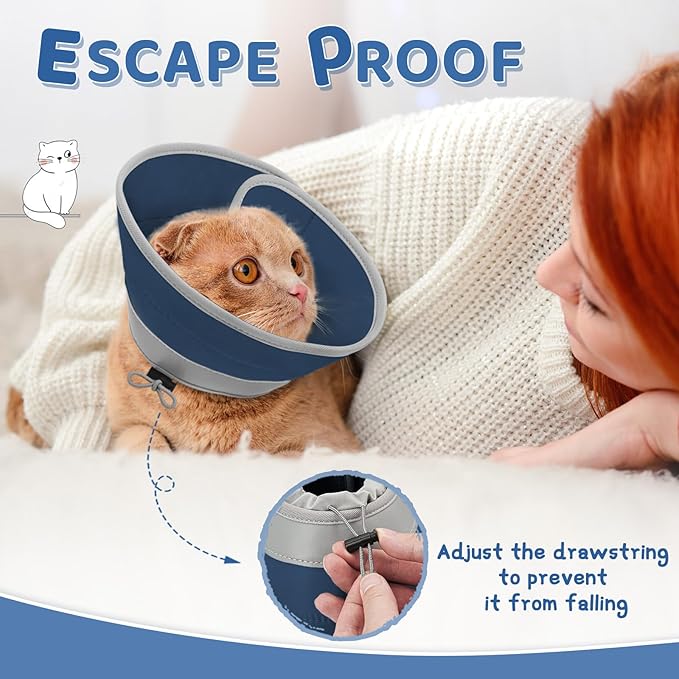 Cat Cone Collar Soft to Stop Licking, Adjustable, Foldable Lightweight Kitten Cones After Surgery Recovery for Cats & Kittens, Cat Cone Alternative, Easy Eating (Solid Blue, S)