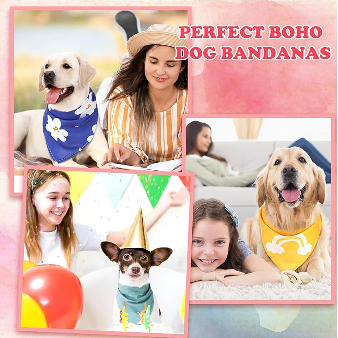 Huhumy 150 Pcs Boho Dog Bandanas Bulk Pet Bibs Colorful Triangle Scarf Pet Boho Bandanas for Medium Large Dogs Spring Summer Birthday Costume Decoration
