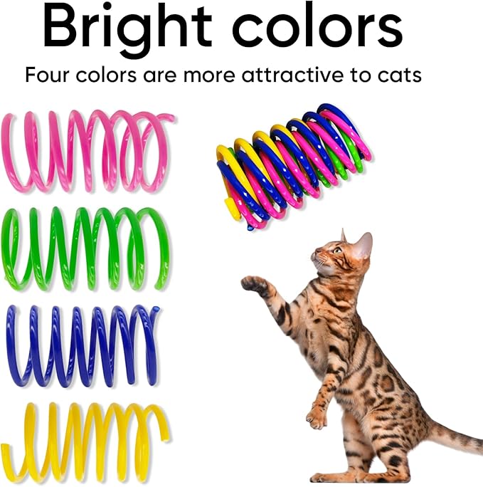 Cat Spring Toys, 12 Pack Cat Spiral Springs for Indoor Cats, Colorful & Durable Plastic Spring Coils Attract to Swat, Bite, Hunt, Interactive Toys for Kittens