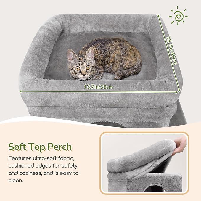 Globlazer 52in Cat Tower for Multiple Indoor Cats, Heavy Duty Multi-Level Cat Tree with 3 Cozy Condos, 4 Natural Sisal Scratching Posts and Cozy Basket Bowl, F52B, Light Grey