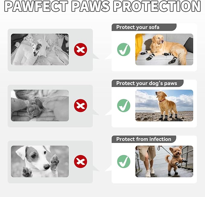 Dog Boots, Waterproof Dog Shoes with Reflective Straps, Rugged Anti-Slip Sole Paw Protectors for Medium Large Dogs, Breathable Pet Booties for Hot Pavement, Snow, Hiking, 4Pcs