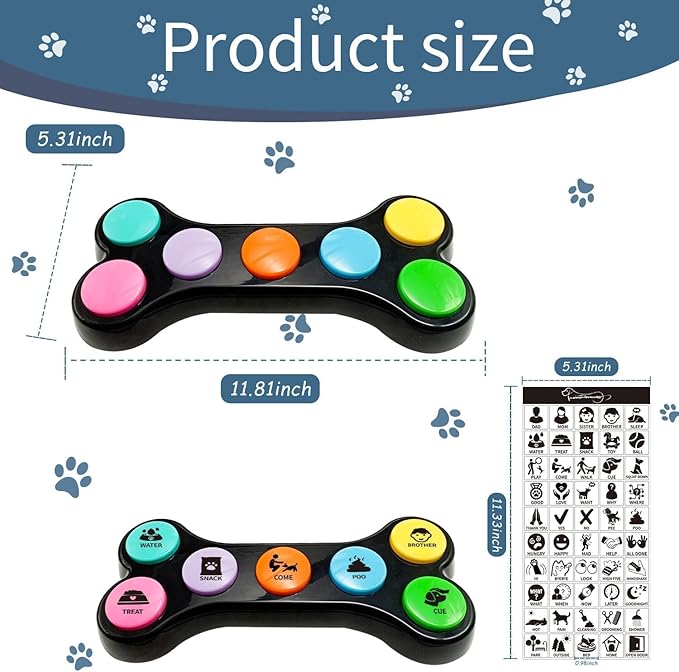 Dog Buttons for Communication, 7 in 1 Dog Talking Button Set, Recordable Training Buzzers for Dogs with 50 Scene Stickers (Battery Included)