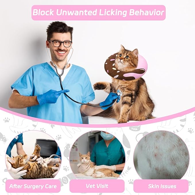Seyezo Cat Cone Collar Soft, Adjustable Cat Recovery Collar Kitten Cones to Stop Licking, Cute Donut E Collar After Surgery, Elizabethan Kittens Protective Cones After Spay (Chocolate, Small)