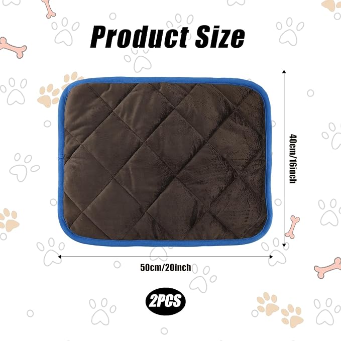 Lasuroa 2pcs Self Heating Pet Mat, 16x20 Inch Warm Cat Bed Mat, Non Skid Thermal Pads for Puppy Rabbit in Winter (Brown)