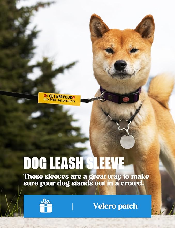 I get Nervous Dog Leash Sleeve, Funny Yellow Dog Leash Wrap Alert Hanging ID Patch Tag Dog Leash Warning Sign, Do Not Pet Patch Wrap Pet Birthday Gifts for Dog Owners ﻿