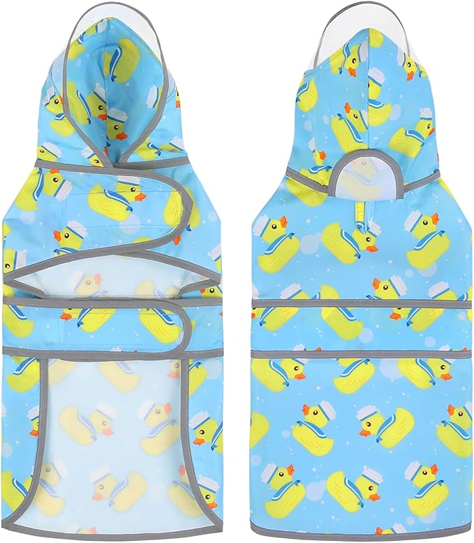 HDE Dog Raincoat with Clear Hood Rain Jacket Poncho for Small Medium Large Dogs Sailor Ducks Blue - XL