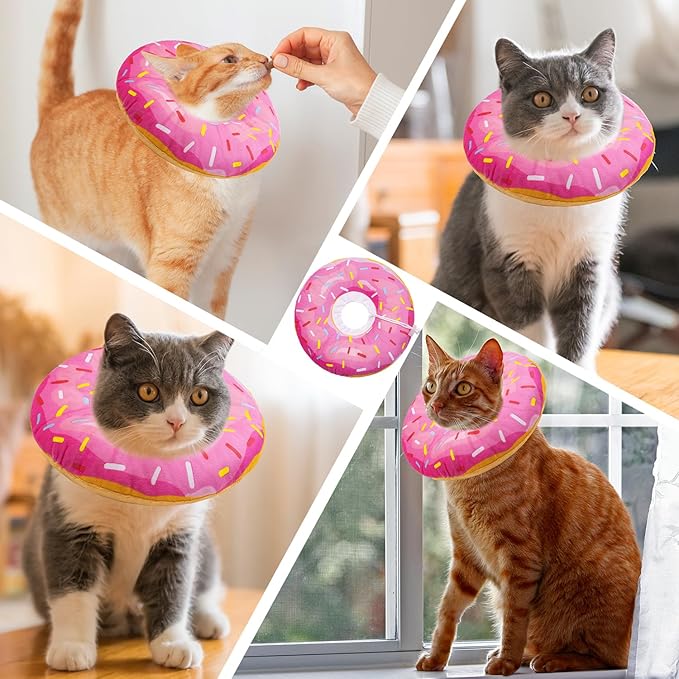 Seyezo Cat Cone Collar Soft, Adjustable Cat Recovery Collars Kitten Cones to Stop Licking, Cute Donut Neck Collar After Surgery, Kitten Elizabethan Protective Cones After Spay (Donut Pink, Medium)