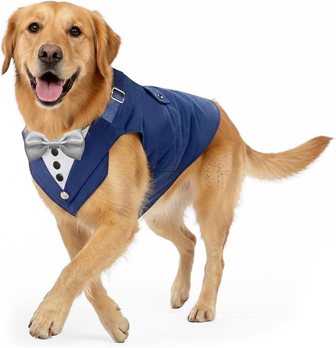 AVERYDAY 2 Pcs Dog Tuxedo & Bandana Set, Dog Suit Costume with Bowtie for Wedding Outfit, Pet Tux Harness with Leash Ring for Party Birthday Christmas, Formal Wear for Small Medium Large Breed
