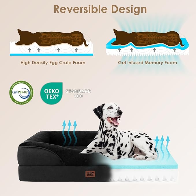EHEYCIGA Orthopedic Dog Bed for Medium Dog, 30x20 Inch Memory Foam Dog Couch Bed with Sides, Waterproof Liner & Washable Removable Cover, Bolster Pet Sofa, Black