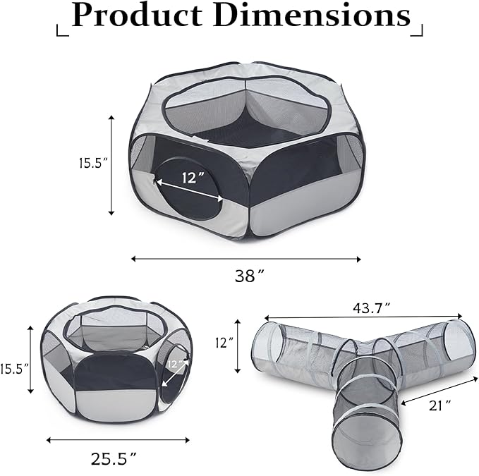 Outdoor Cat Enclosure - 4-in-1 Playground for Cat Run,Foldable Cat Tubes Tent Toys for Kitten, Puppy, Kitten, Rabbit(3 Cube + 3-Way Tunnel)