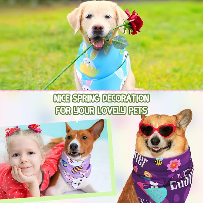 Huhumy 100 Pcs Easter Dog Bandanas Bulk Pet Bibs Colorful Triangle Scarf Pet Bandanas for Medium Large Dogs Easter Festival Spring Summer Birthday Costume Decor