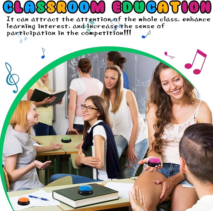 Honoson 8 Pieces Recordable Answer Buzzers Button for Trivia Games Show Buzzers Recording Buttons Gifts for Classroom Team(Novelty Color)