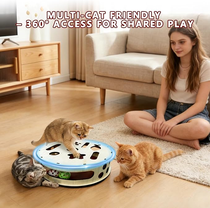 Large Cylindrical Cat Nail File Box, Wooden Cat Scratch Puzzle Box with Sandpaper & Bells, Interactive Cat Scratcher, Stress-Free Nail Trimming for Indoor Cats
