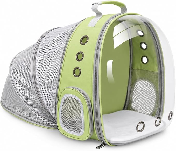 Expandable Cat Carrier Backpack for Cats & Dogs, Bubble Window Pet Travel Backpack with Breathable Mesh, Anti-Collapse Structure, Side Door, Safety Leash, for Vet Visits, Hiking, Outdoor, Light Green