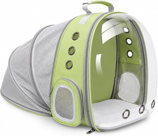 Expandable Cat Carrier Backpack for Cats & Dogs, Bubble Window Pet Travel Backpack with Breathable Mesh, Anti-Collapse Structure, Side Door, Safety Leash, for Vet Visits, Hiking, Outdoor, Light Green