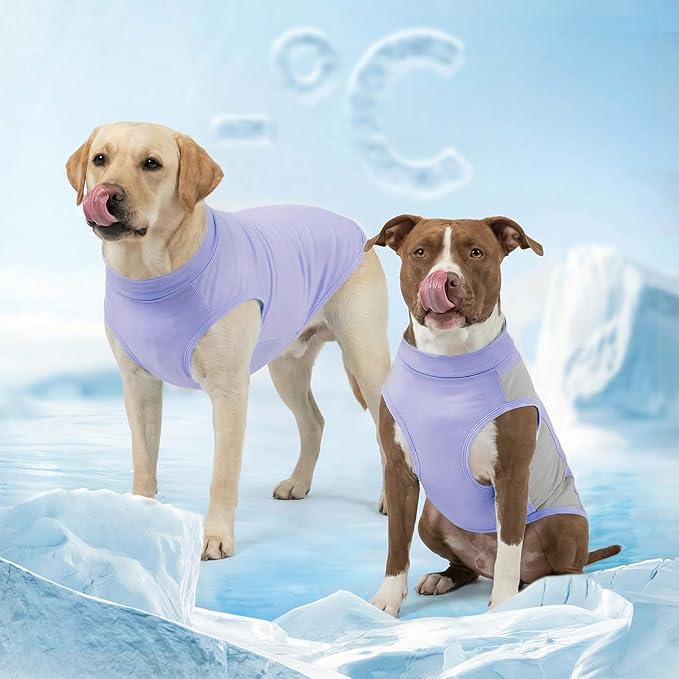 KYEESE 2Pack Dog Cooling Shirt, Breathable Dog Shirt for Large Dogs Girl Boy, Sun Protection Reflective Pet Vest, Lightweight Soft Tank Top Sleeveless Summer Dogs Clothes, Purple, 3XL