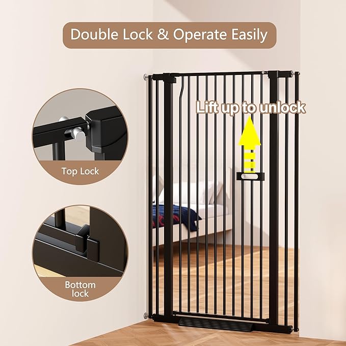 55.1" Extra Tall Cat Gate for Stairs, 26.1-29.7" Wide（66.5-75.5cm） Auto Close Cat Gate Indoor for Doorway/Hallways/Kitchen, No Drilling High Pressure Mounted, 1.37" Narrow Bar Spacing, Black