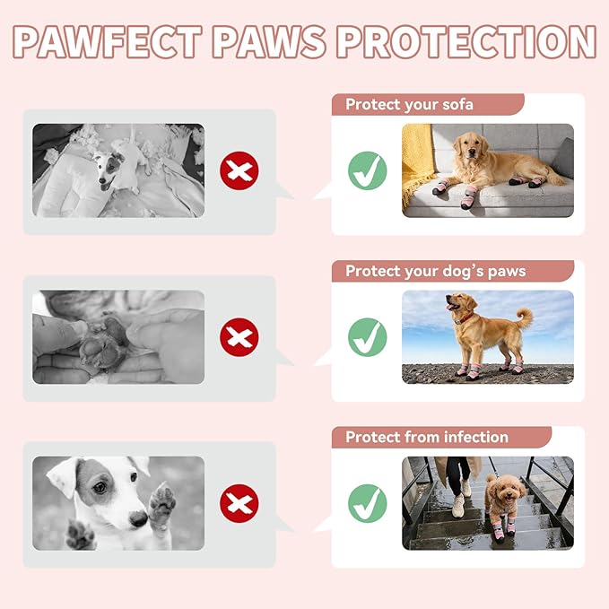 Dog Boots, Waterproof Dog Shoes with Reflective Straps, Rugged Anti-Slip Sole Paw Protectors for Medium Large Dogs, Breathable Pet Booties for Hot Pavement, Snow, Hiking, 4Pcs
