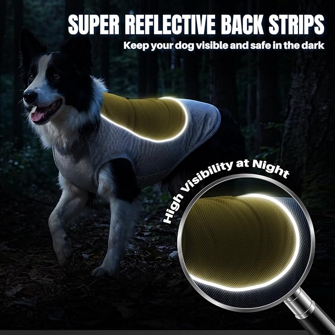SlowTon Dog Cooling Vest - with Ice Pack Pocket, 3-Layer Evaporative Cooling Jacket with Reflective Stripes, Lightweight Breathable Summer Pet Clothes for Small, Medium and Large Dogs (Yellow, XS)