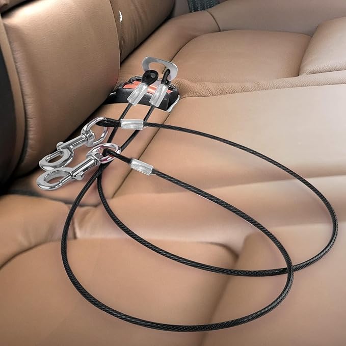 Dog Seat Belt Harness for Car,2pcs Dog Seatbelt of Coated Wire Leash Safety Restraint,No Chew Tether Cable Vehicle Dogs Accessories,Double Clips & Latch (2-in-1 Harness, 16 inch/40 CM)