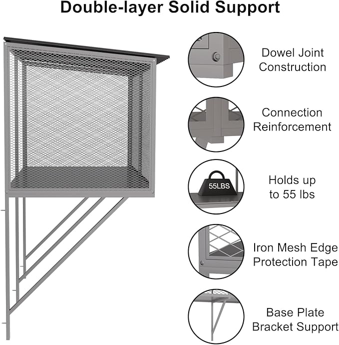 ROOMTEC Cat Window Catio Metal Sturdy Cat Enclosure for Cats Waterproof Roof Cat Perch with Insect Net Cat Cage for Safely Enjoying the Outdoor Sights Scents and Napping,Grey