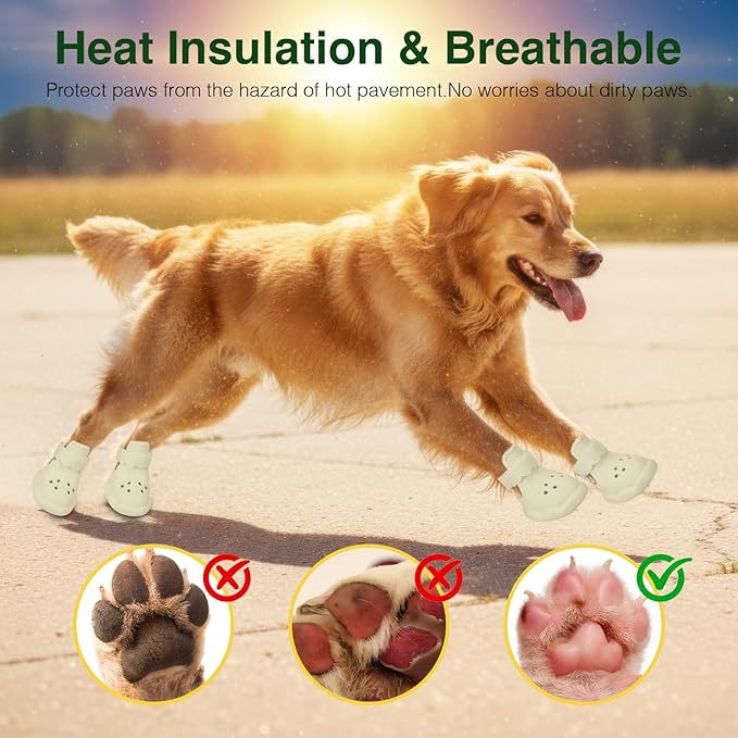 Dog Shoes for Hot Pavement and Snow - Waterproof, Non-Slip, Breathable Booties with Adjustable Straps for Small Medium, and Large Dogs (Beige, S)