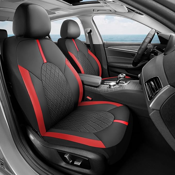 Coverado Car Seat Covers Front Seats, Car Seat Cover, Car Seat Protector Waterproof, Car Seat Cushion Red Seat Covers Carseat Cover Universal Fit for Most Cars