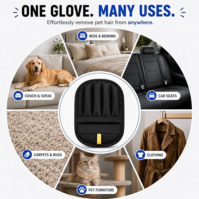 Pet Hair Removal Glove for Dogs & Cats, Newly Upgraded Reusable Electrostatic Pet Hair Remover Tool for Couch, Furniture, Bedding, Clothing & Car Seats