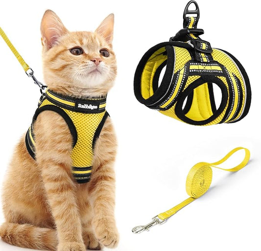 rabbitgoo Cat Harness and Leash, Step-in Escape Proof Kitten Harness Set, Soft Comfortable Cat Vest, Easy to Wear and Adjust, Reflective for Safe Outdoor Walking, Bright Yellow, Medium