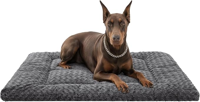 Washable Dog Bed Reversible Dog Beds for Crate Soft Fluffy Kennel Pad Anti-Slip Pet Sleeping Mat for Large Jumbo Medium Small Dogs (Grey, 53.00" x 36.00" x 1.50")