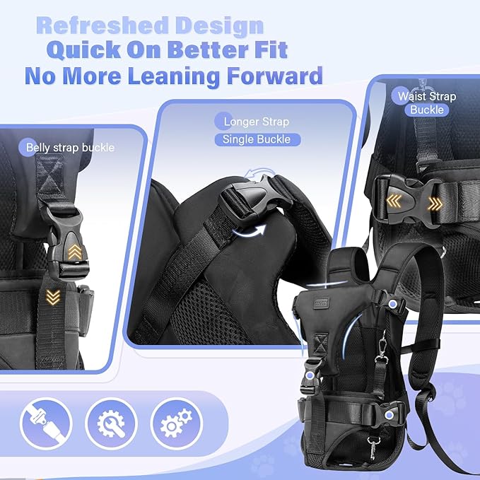 YUDODO Front Pet Carrier Backpack for Small Dogs, Secure and Breathable Mesh Travel Dog Carrier with Safety Belt, Ergonomic Support, Adjustable for Walking, Hiking (Black, L)