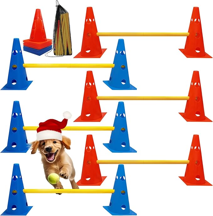 Dog Agility Hurdle Cone Set, Dog Agility Backyard Set Include Height cossbar Agility Rods, Dog Agility Equipment for Rehabilitation & Beginners(Blue+Orange)
