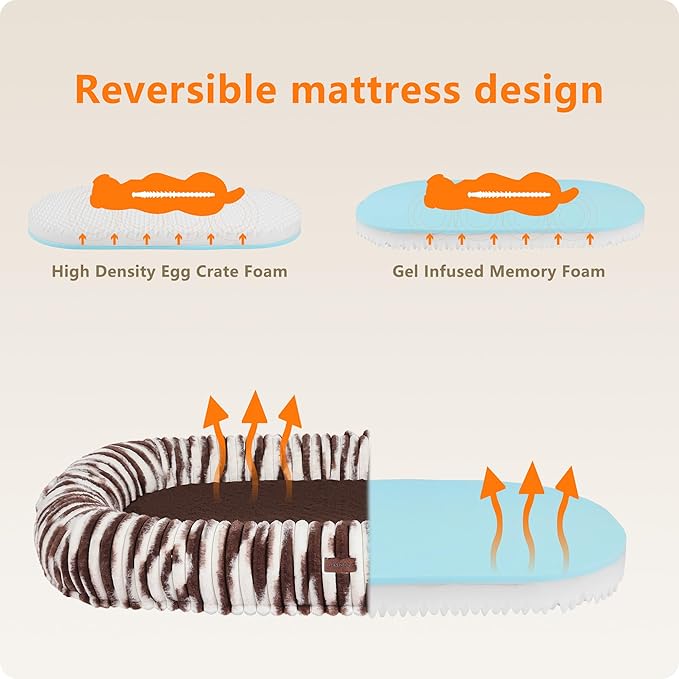 Human Dog Bed for Adult, Reversible Orthopedic Gel Memory Foam Cushion, Washable Corduroy Fleece, Plump Edge with Blanket, Storage Pocket, Strap, 71"x47.2"x9", Extra Large, Tie-dye Brown