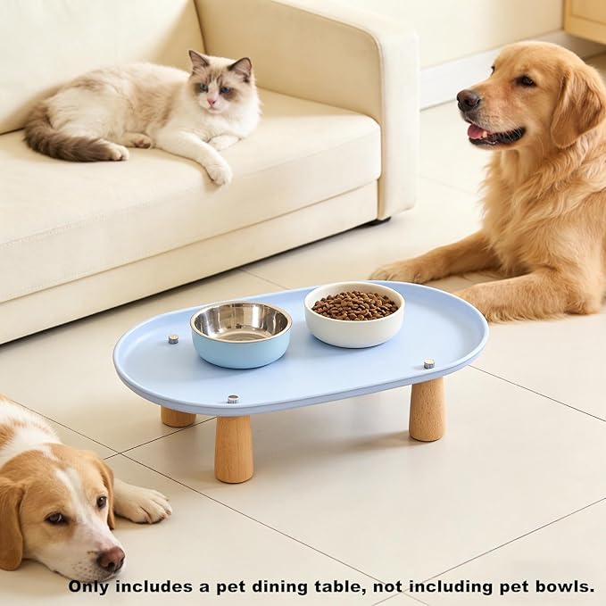 Generic Cat Bowl Raised Stand Rack to Protect Cat Neck Sturdy Non Slip Stable for Feeder Stand Elevated Holder, Blue 24cmx13cm
