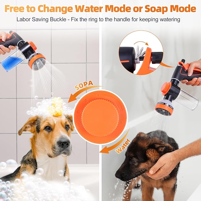 Dog Washing Hose Attachment for Pet Bathing with Black 3 Way Shower Diverter, Dog Wash Hose Nozzle Shampoo Sprayer for Pet Grooming Shower, Dog Shower Attachment for Bathroom