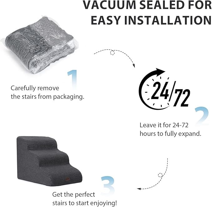 Garnpet Dog Stairs for Couch Sofa and Chair, 3-Step Dog Steps for Small Dogs and Cats, Non-Slip Indoor Pet Step, Dark Grey