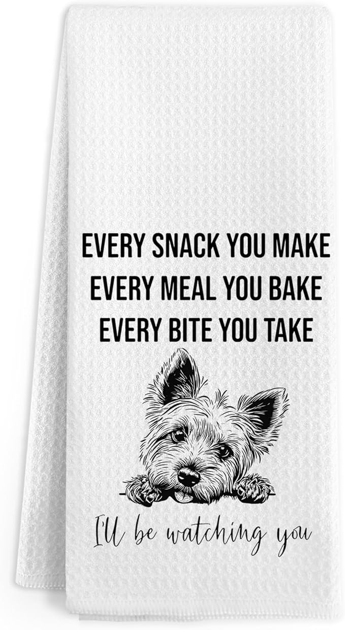 Funny Yorkshire Terrier Kitchen Towels, Yorkshire Terrier Dogs Gifts Hand Towels, I'll Be Watching You Hand Dish Tea Towel for Kitchen Decor, Dog Gifts for Women Men Dog Lover, 16x24 Inch