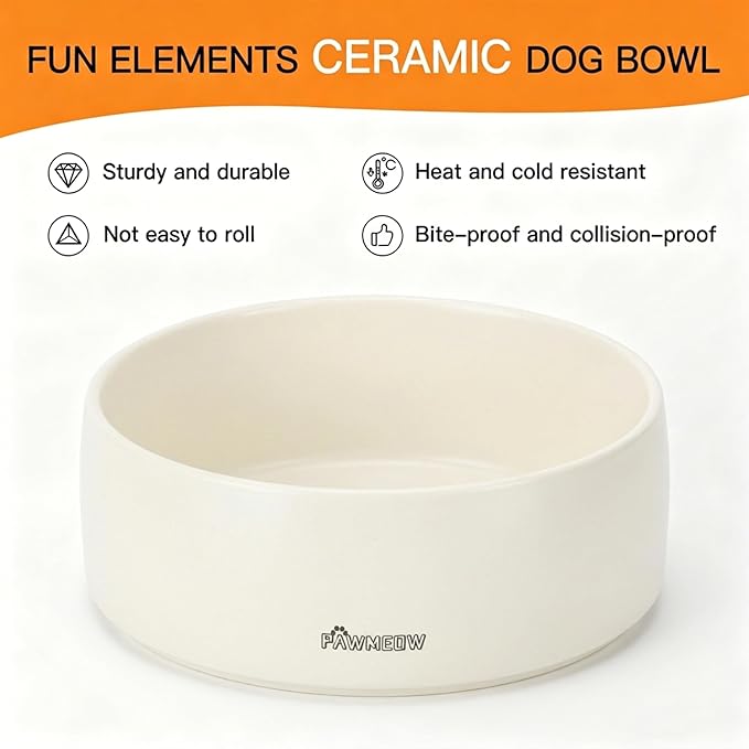 Ceramic Dog Bowl | 5.5inch Dog Bowl, Spill Proof, Non-Slip Pet Feeding Bowl for Small & Medium Breed(16 oz) (White, 5.5inch)