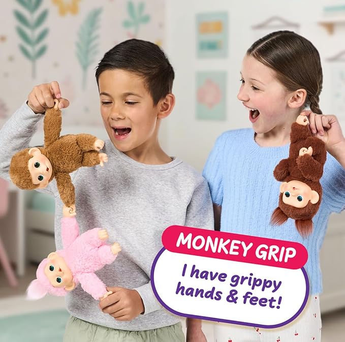 Little Live Pets Baby Monkey Minis – Chikki Cherry. Interactive Pet Toy. 20+ Sounds & Reactions. Soft Brown Fur. 7.4" Tall. Super Realistic. Feed, Nurture, React. Grippy Hands & Feet. Collect All 3