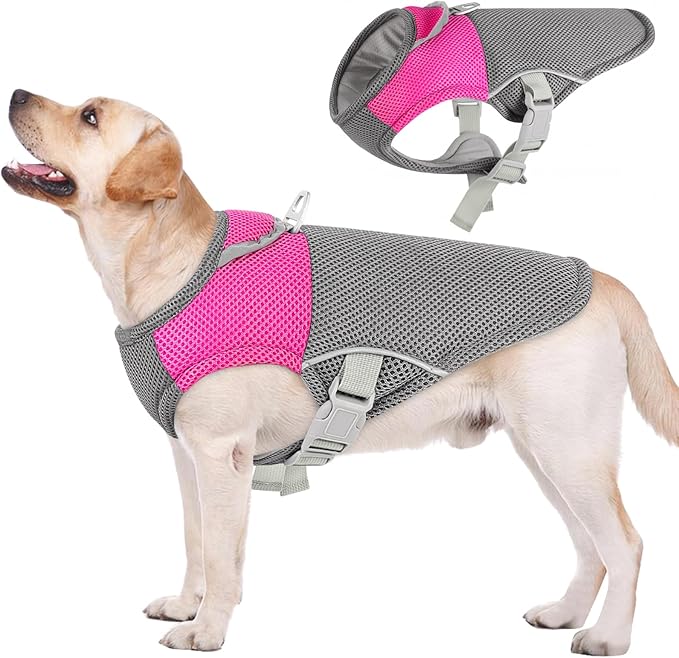 AOFITEE Dog Cooling Vest Large, Cooling Jacket for Dogs, Breathable Cooler Dog Shirt with Harness D-Ring, Lightweight Dogs Cooler Jackets Pet Ice Vest for Summer Hot Weather, Pink XL