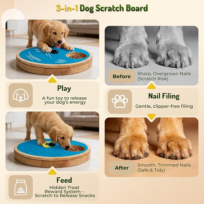 Zenflux Dog Nail Scratch Board with Treat Box, Dog Scratch Pad for Nails, Adjustable Interactive Dog Nail File Toy for Stress-Free Grooming, Treat Puzzle Scratch Board for Dogs, Blue