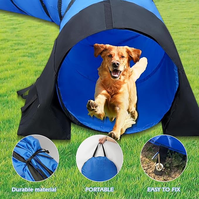 10 Foot Dog Agility Tunnel with Sandbagsl - Premium Dog Agility Equipment for Effective Pet Agility Training.